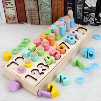 

Montessori Early Education Digital Shape Logarithmic Board Wooden Puzzle Wooden Box For Fishing Toys Children's Arithmetic Toys