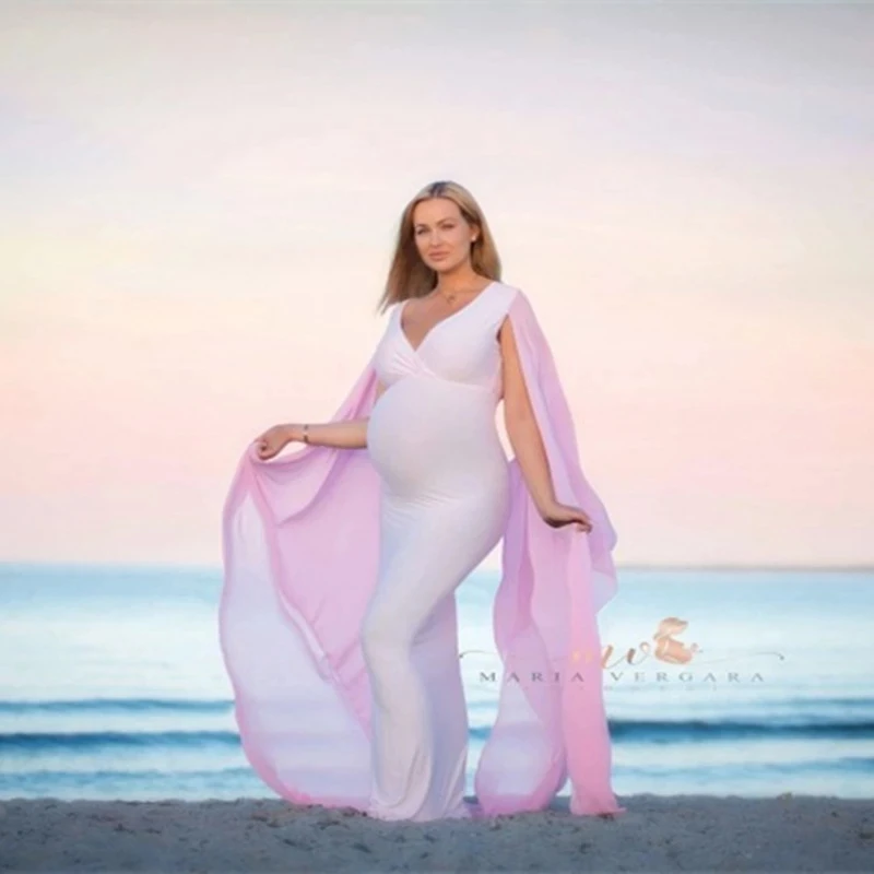 

Sexy Shawl Maternity Shoot Dress Fancy Pregnancy Photography Dress For Baby Shower Long Pregnant Women Maxi Gown Photo Prop 2021