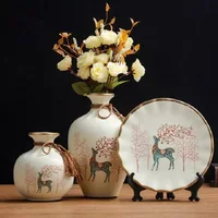 3Pcs）European Ceramic Vase Dried Flowers Flower Arrangement Wobble Plate Living Room Entrance Ornaments Home Decorations 1