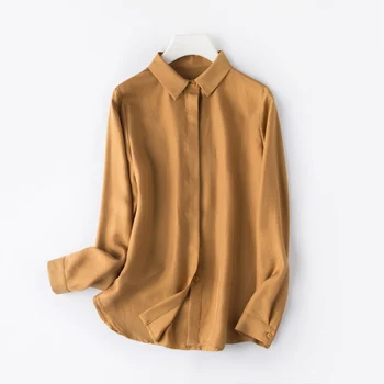 

2020 Women Spring Autumn Long Sleeve Button Down 100% Pure Silk Loose Blouse Shirt Office Lady Top
