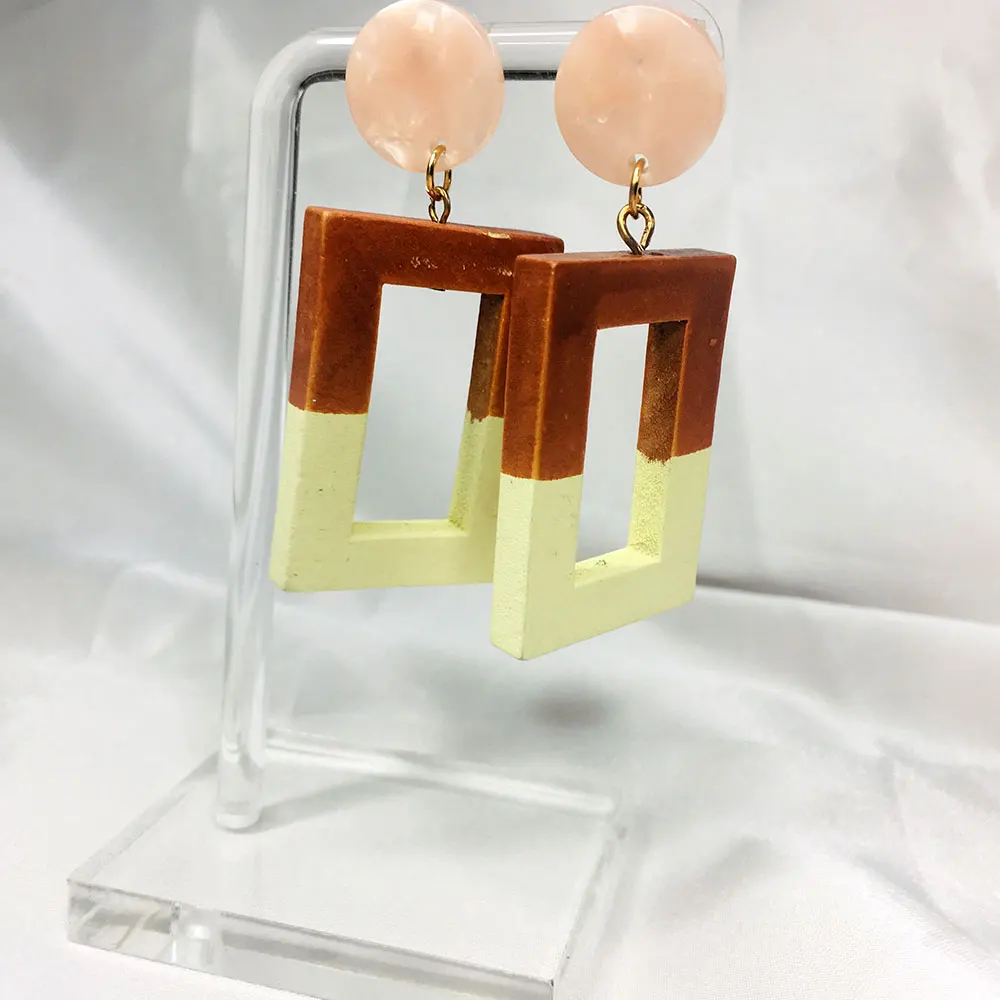 

Fashion Jewelry 2020 Trendy Stud Earrings for Women Round Jade Earrings Square Accessories Korean Stainless Steel Earings Wood