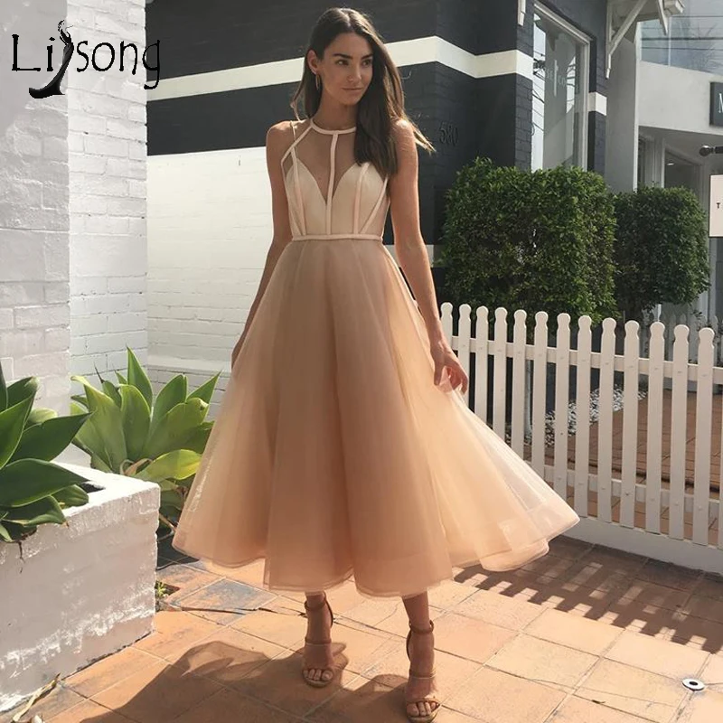 

Elegant Champagne Ankle Length Prom Dresses 2010 Ruffles A-line Prom Gowns Formal Dresses Abendkleider 2019