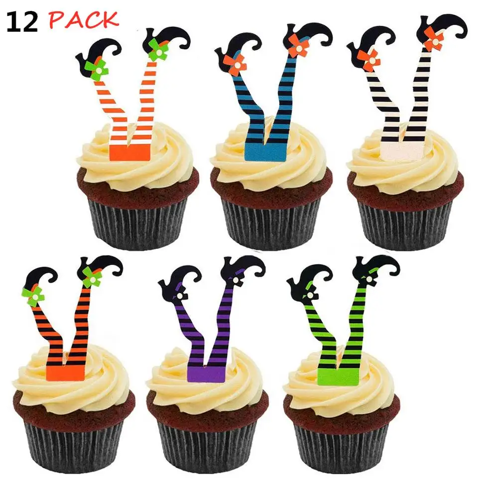 

12 pack Halloween Witch's Boot Paper Cupcake Toppers Party Decorations Kit - Witch Boot Legs Cupcake Topper Wrapper Liners, Wit