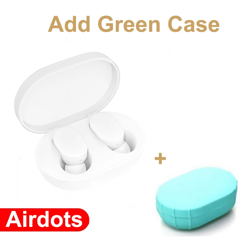 New Xiaomi MIjia Airdots earphone TWS Bluetooth 5.0 Earphone Youth Version Touch Control with Charging Box white mini in stock - Цвет: Add Green Case