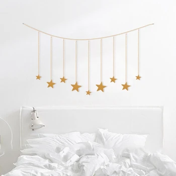 

Hanging Photo Display Wood Stars Garland with Chains Picture Frame Collage with 25 Wood Clips Wall Art Decorations