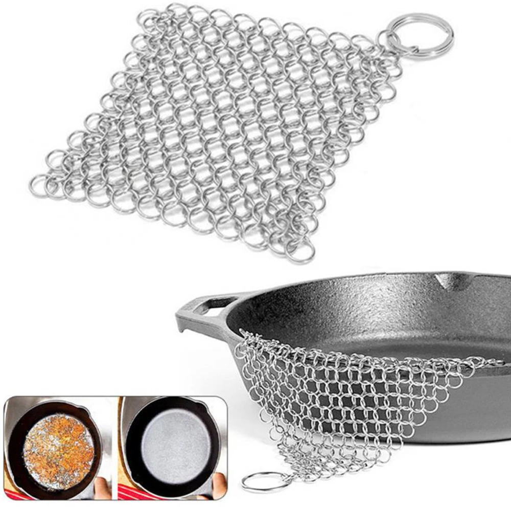 Stainless Steel Cleaning Brush Finger Cast Iron Cleaner Chain Mail Palm Brush Scrubber Brush Kitchen Wash Tool