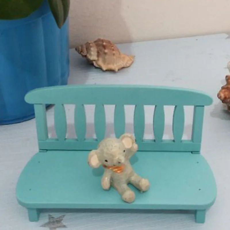 Mini Wooden Garden Bench Miniature Doll House Backrest Bench Ornament Retro Miniature Landscape Garden Bench FurnitureDecoration