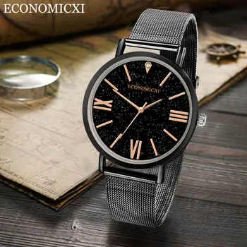 

New Fashion Women's Wristwatch Classic Analog Quartz Watch Black Dial with Mesh Strap Round Dial LL@17