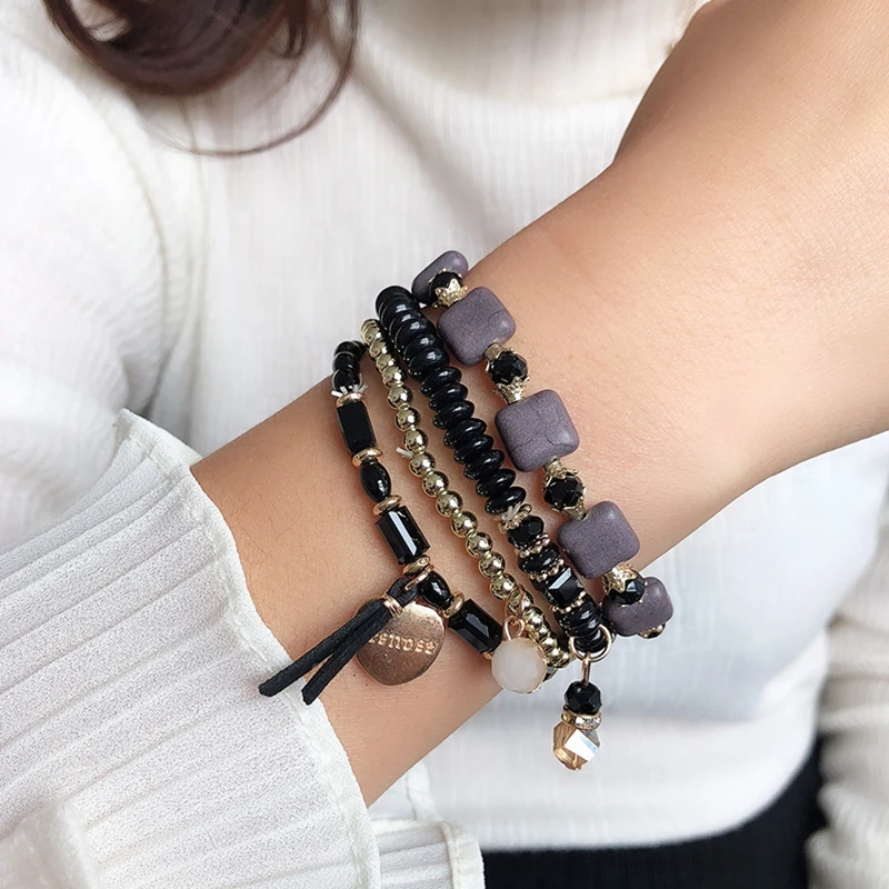 Fashion Korean Woven Beaded Bracelet Female Multi-layer Elastic Men's Jewelry Gift | Украшения и аксессуары