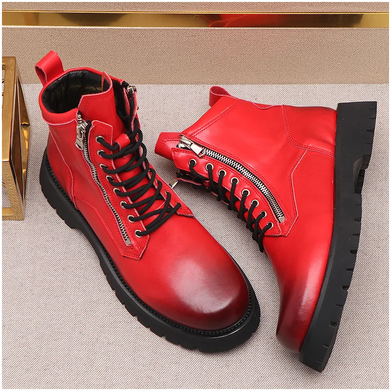 

Итальянские дизайнерские мужские роскошные модные вечерние мотоциклетные ботинки для ночного клуба обувь из натуральной кожи ботильоны на платформе