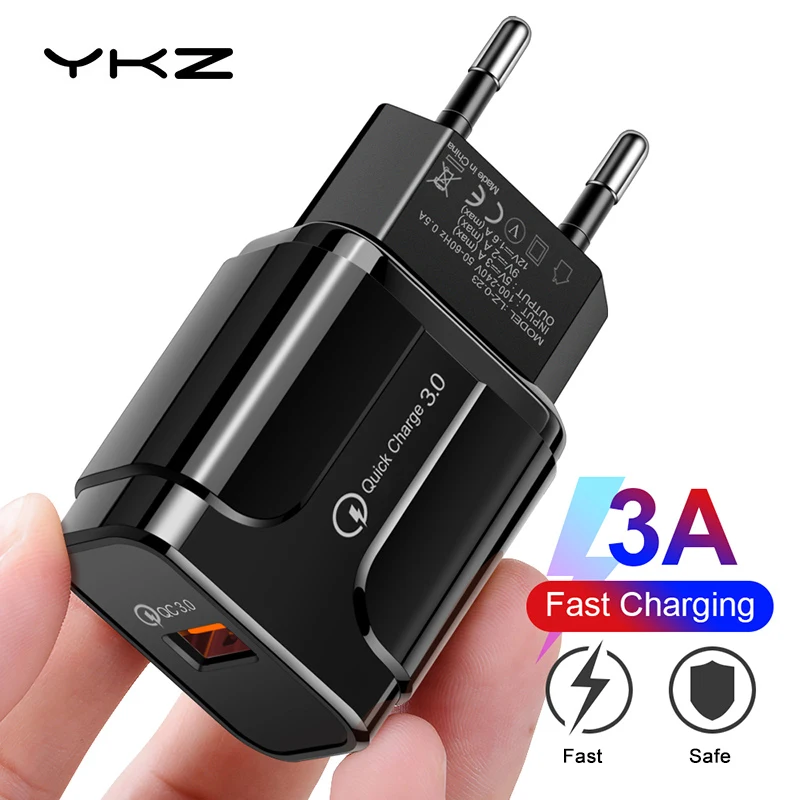 

YKZ USB Charger,Mobile phone charger 18W QC3.0 Fast Charging EU US wall charger For iPhone Samsung Xiaomi Huawei Phone Adapter