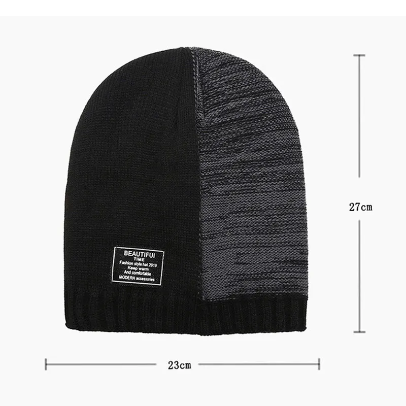 Мужская вязаная шапка, флисовая подкладка, зимняя, сохраняет тепло, Skullies Beanie, черный, серый, пэчворк