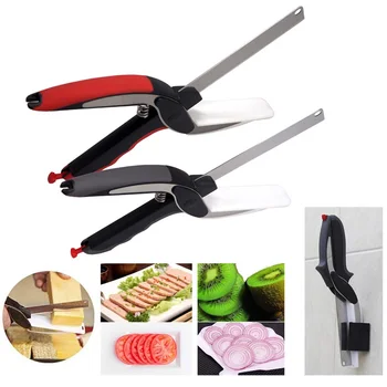 

Stainless Steel Vegetable Cutter 2 in 1 Multipurpose Kitchen Scissors with Cutting Board Food Scissors Kitchen Gadgets
