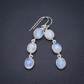 

Natural Rainbow Moonstone Handmade 925 Sterling Silver Earrings 2" D3342