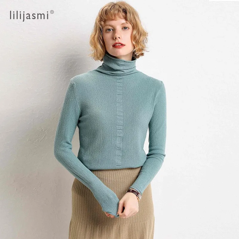 

2019 Must Have Women's Heap Turtleneck Viscose Soft Pullover Sweater Wool Bump Texture Winter Solid Female Jumper #907