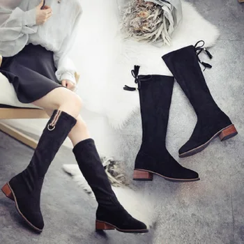 

2019 new ladies fashion boots wild comfort plus velvet middle tube bow metal buckle thick non-slip wear-resistant women's boots