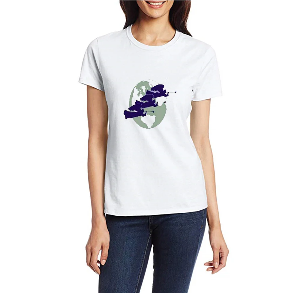 

Three Angels Summer Women's Fashion Big Size Loose Cartoon Letter Print Top Harajuku Casual T hirt