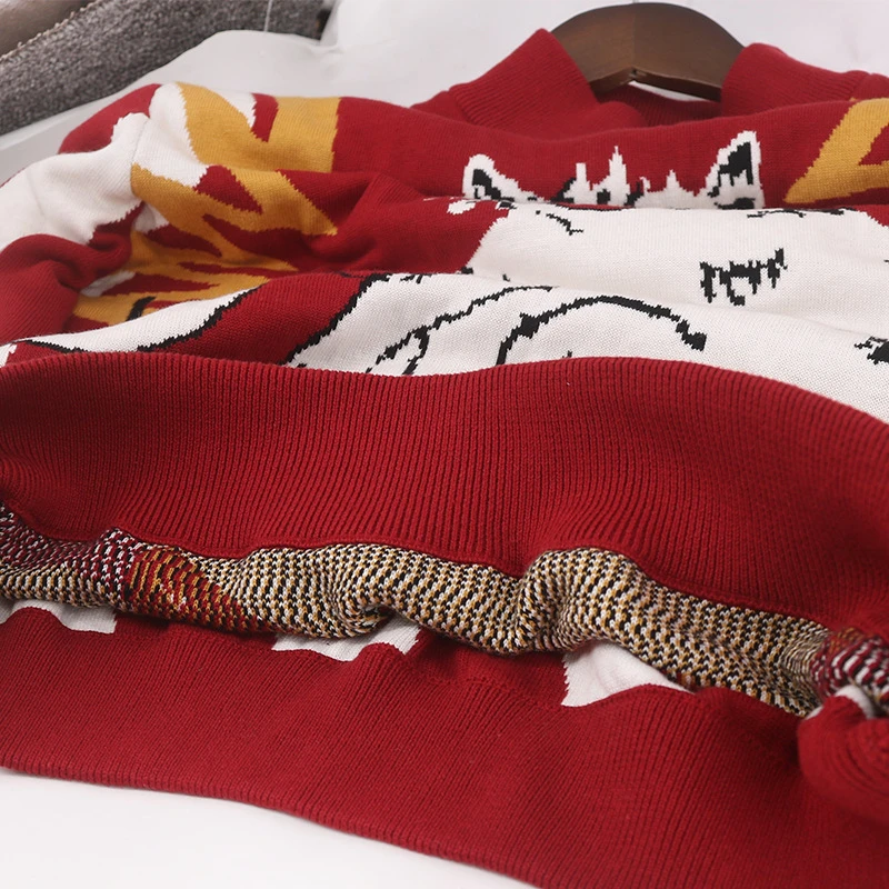 MERRY PRETTY для женщин мультфильм кошка вышивка вязаные свитера и пуловеры зима толстые девушки вязать Jumpe свитер Харадзюку жаккард