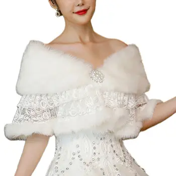 

Women Retro Plush Shawl Wrap Wedding Dress Scarf Stoles Tiered Floral Lace Patchwork Bridal Bolero Winter Warm Prom Party Cover