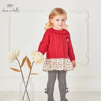 

DB14916 dave bella autumn baby girls cute bow floral patchwork print T-shirt children tops girl kids fashion tees