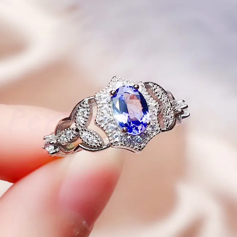 Натуральное Аутентичное танзанитное кольцо,, серебро 925 пробы 0.55ct драгоценный камень, тонкие украшения ручной работы# R99193