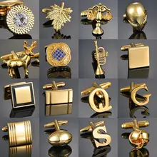 Quality Gold Color Cufflinks Letters/Alien/Square/Dragon/Maple leaves/Balance/Name Cuff Links for mens French bouton manchette