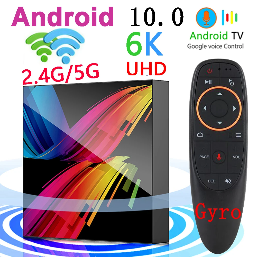 Android 10.0 Smart TV Box Bluetooth Voice Assistant Wifi 2.4G & 5.8G 4G 64G High Performance Set Top Box 6K 3D Media Player