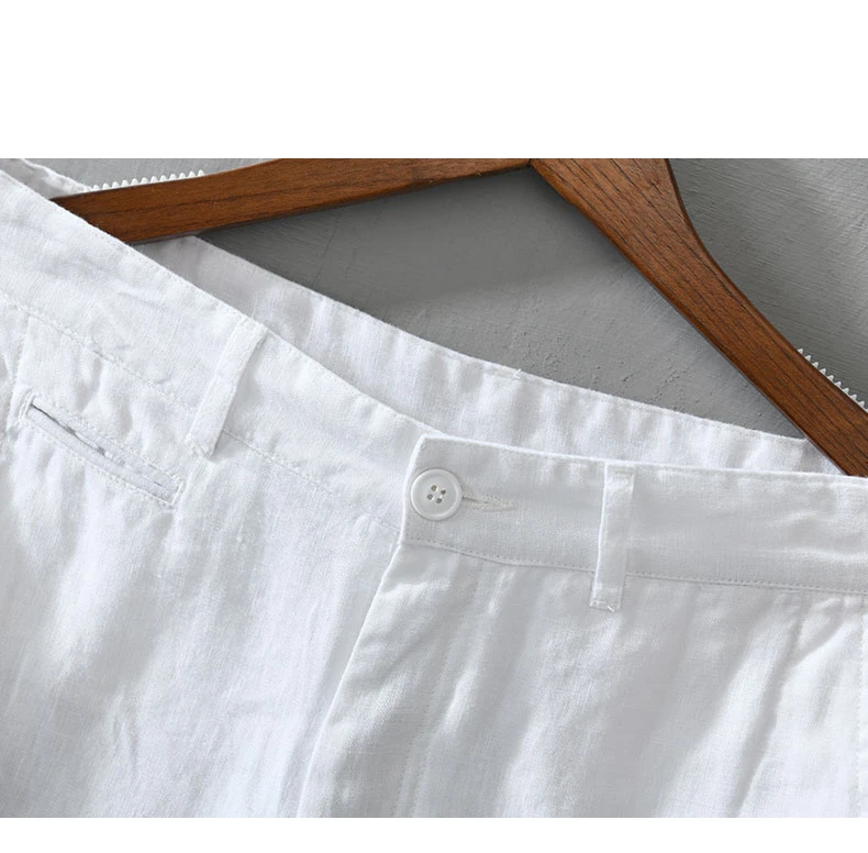 Pure Linen for Men 2024 Summer New Fashion Solid White Loose Holiday Shorts Man Casual Plus Size Button Fly Short Pants_voghion.com