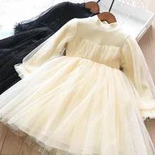 Детская одежда принцессы из тюля в горошек; милая Одежда для девочек; черный, бежевый цвет; вязаный свитер в стиле пэчворк; сезон осень-зима; новые платья