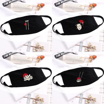 

Cute Print Adult Mouth Face Mask Warm Breathable Double Layer Cotton Respirator Spring Autumn Washable Protective Mask Fashion