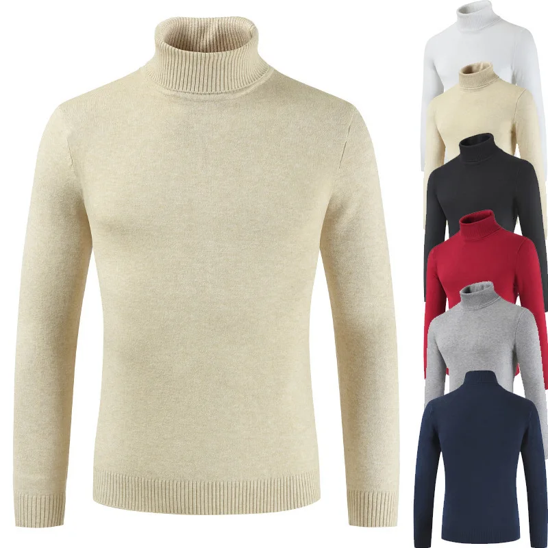 Mens Sweater Winter Thick Warm Cashmere Sweater Turtleneck Men Sweaters Slim Fit Pullover Men Classic Solid Knitwear Pull Homme