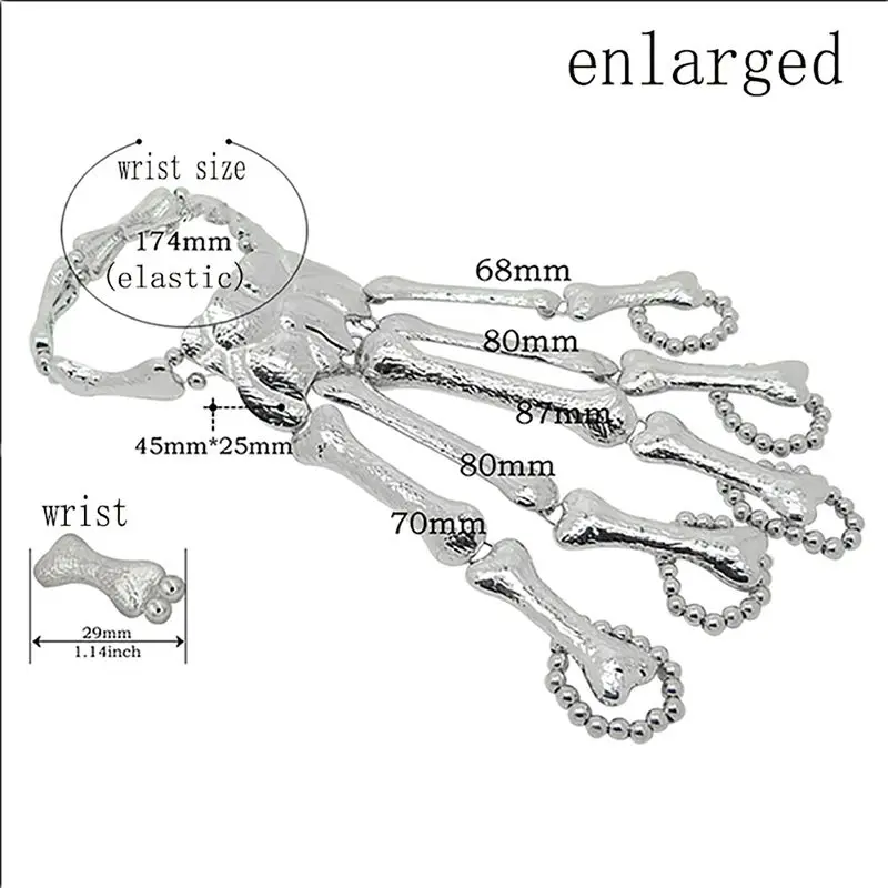 Хэллоуин реквизит подарок Забавный ночной клуб вечерние панк браслет, соединенный с кольцом на пальце Готический кости скелета черепа ручной браслет, соединенный с кольцом на пальце вечерние украшения - Цвет: A Large