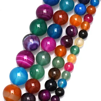 

Natural Colorful Stripes Agates Stone Beads For Jewelry Making DIY Bracelet Necklace 4/6/8/10/12 mm Strand 15'' HK178