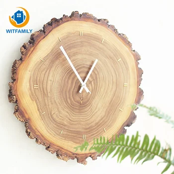 

Inlaid Copper Wall Clock Solid Wood Annual Ring Living Room Modern Nordic Wooden Clocks Retro Simple Movement Pointer Quartz