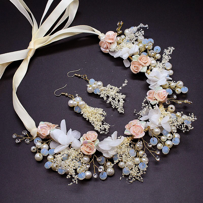 1 комплект роскошные хрустальные свадебные аксессуары для волос Свадебные украшения для волос цветок головной убор для невесты Жемчужная Повязка На Голову невесты головной убор