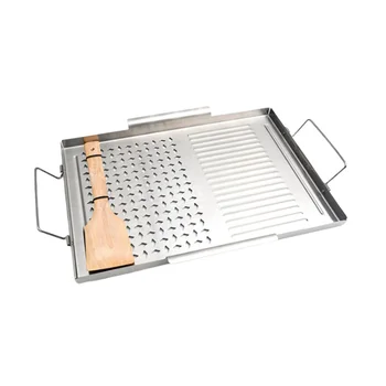 

1PC Stainless Steel Barbecue Plate with Baked Shovel Thickening Grill Basket Square Shape Non-Stick Bakeware Anti-rust BBQ Fry P