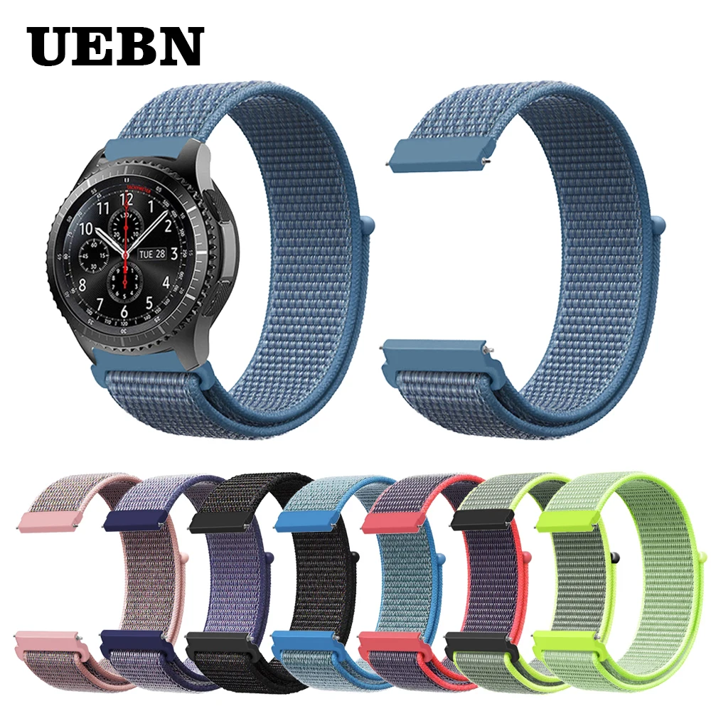 UEBN 20 мм 22 мм нейлоновая Спортивная петля ремешок сменный ремешок для Garmin Vivoactive 3 samsung gear S2 S3 Galaxy Watch Active ремешки для часов