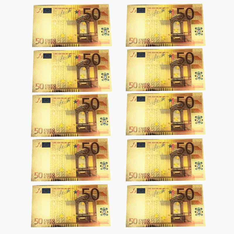 10 шт./лот цветные евро банкноты 50 Золотая фольга сувениры бумажные деньги