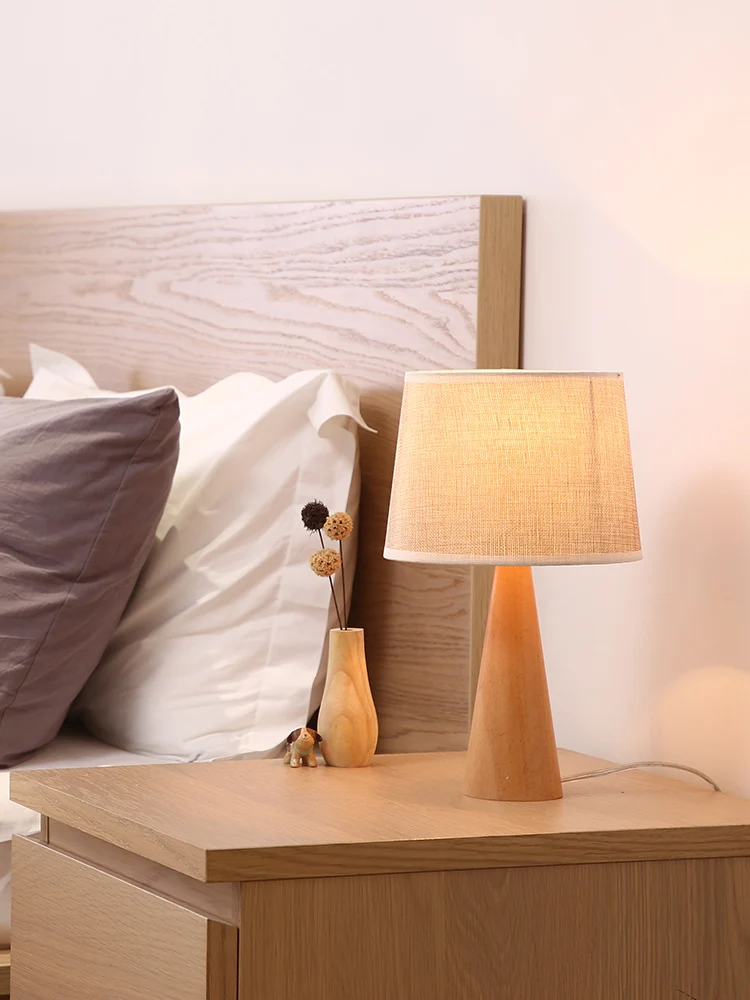 

Wooden Cozy Countryside Originality Eyeshield Northern Nordic Desk Light Europe Solid Wood Fabric Art Bedside Lamp Dimming