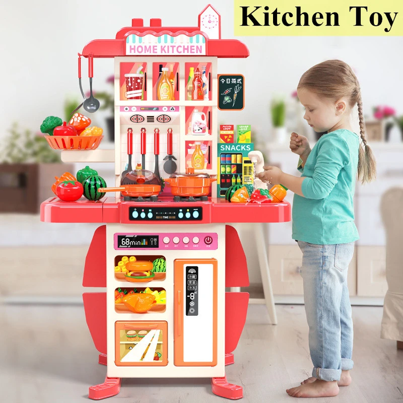 Casa de juegos grande para niños, juego de utensilios de cocina para Mini juguetes de Cocina de Comida para bebé, mesa de comedor de simulación, regalo para niña, 85cm|Juguetes cocina| -