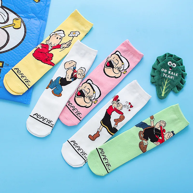 Модные женские новые хлопковые носки с героями мультфильмов harajuku, Классические носки с принтом «Popeye the Sailor Man», забавные, классные, новые носки, женские, счастливые, повседневные носки