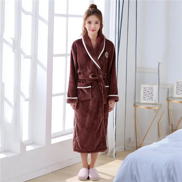 Loose Winter Nightgown Sleepwear Home Clothing Solid Colour Intimate Lingerie Full Sleeve Kimono Bathrobe Gown For Men&women - Color: 2