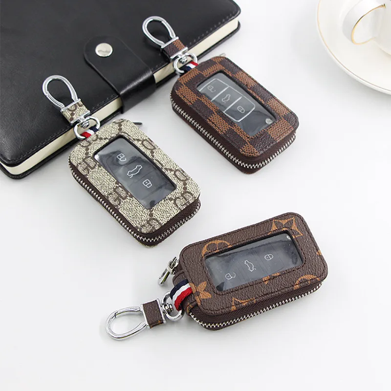 

[New] 2 PCS Universal PU printing Car Key Case zipper Key Protection Cover Transparent Car-Styling Interior Accessories 3 colors