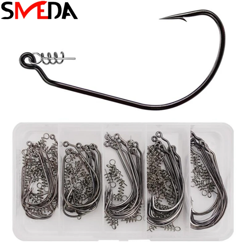 

50pcs/box Crank Hook With Lock Pin High Carbon Lead Jig Head Fish Hook For Soft Fishing Bait Steel Hooks