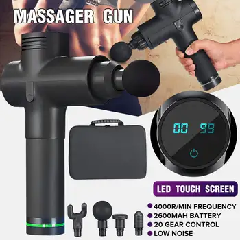 

4000r/min Therapy Massage Gun 20Gears Muscle Massager Pain Sport Massage Machine Relax Body Slimming Relief 4 Heads LCD Display