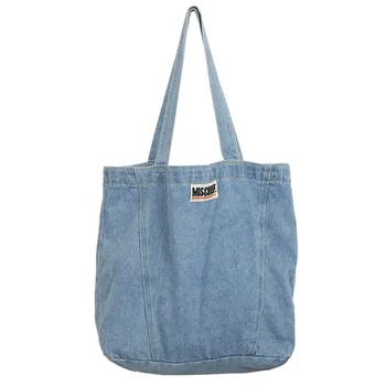 

New Design Women Denim Shoulder Bag Girls Light Blue Canvas Cloth Handbag Female Shopping bag Lady School Books Bag Casual Totes
