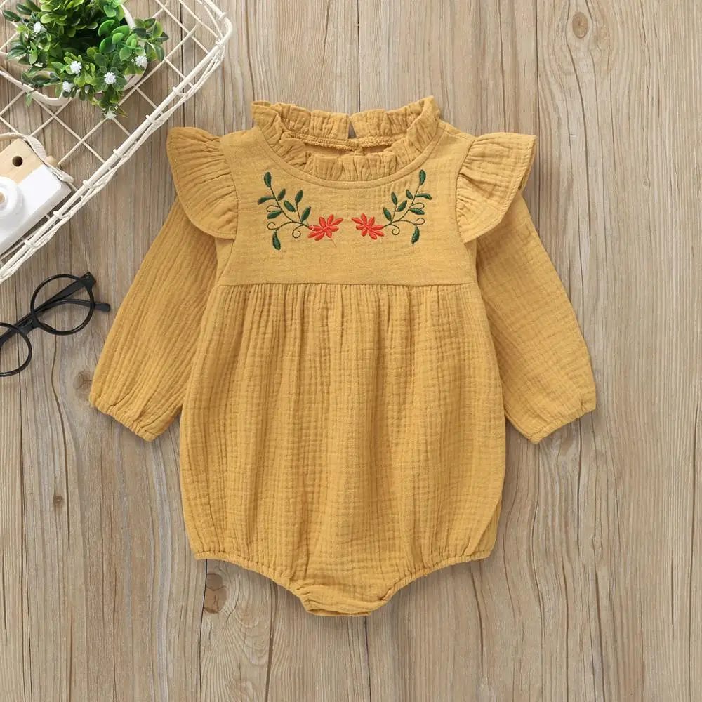 

Newborn baby Jumpsuits Clothes Toddler Baby Kid Girls Boys Ruched Ruffles Floral Romper Bodysuit Casual Clothes for 3-12M kids