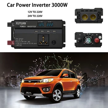 

3000W Car Inverter 12/24V to 220V Universal Car Power Inverter LCD Display with 4 USB Ports Voltage Convertor Transformer