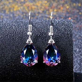 

Colorful Droplets Earrings Silver S925 Rainbow Bizuteria Amethyst Gemstone for Women orecchini oorbellen aretes de mujer earring