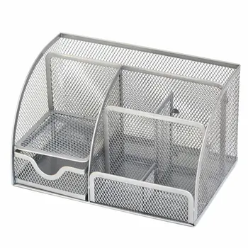 

7 Storage Multi-functional Desk Organizer Mesh Metal Pen Holder Stationery Container Caddy Office School Supplies
